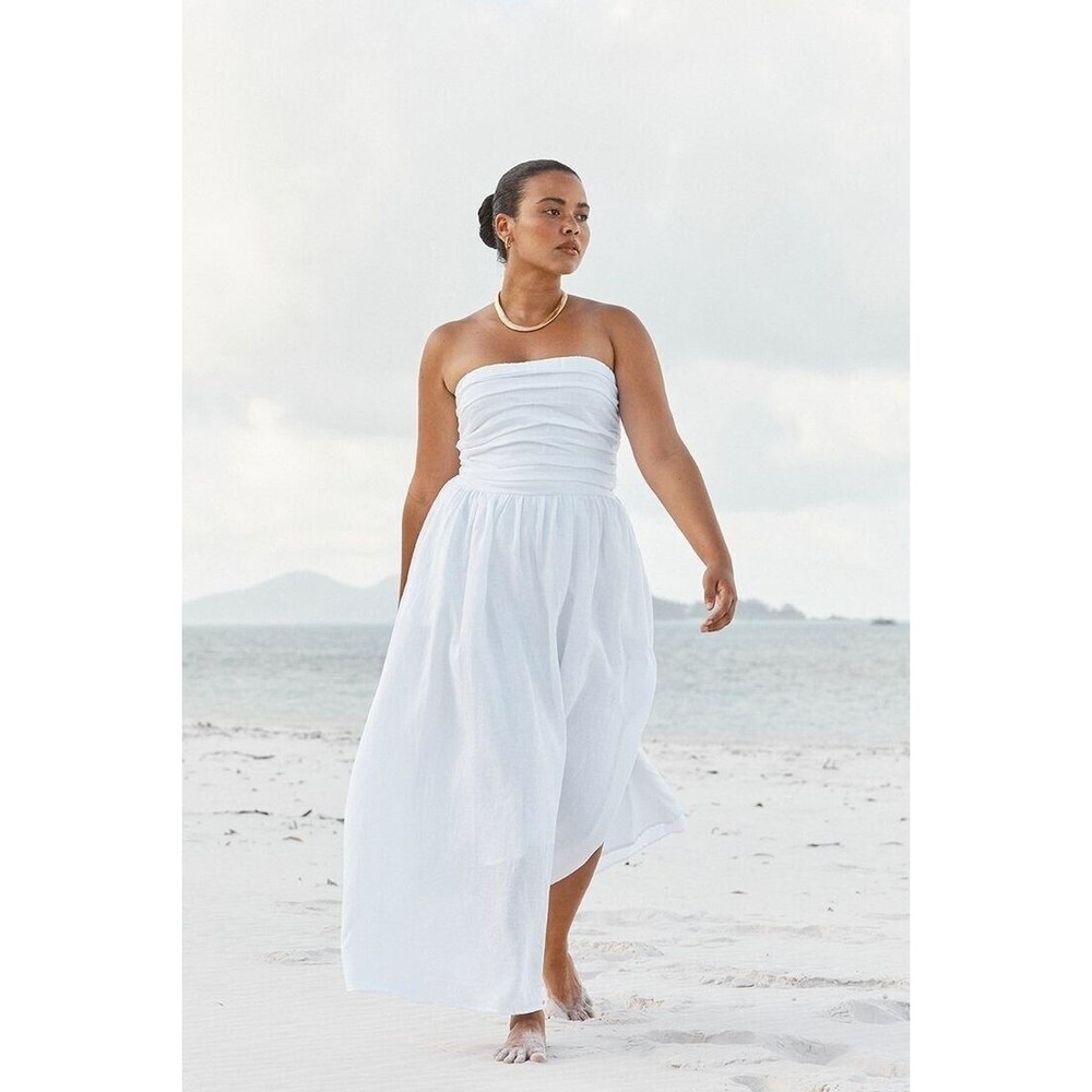 DISSH NEW Lexi White Linen Midi Dress Size US 12 AU 16 - Picture 7 of 16